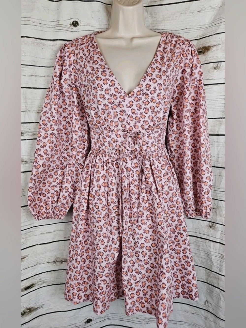 J. Crew Pink Floral V-Neck Puff Sleeve Dress